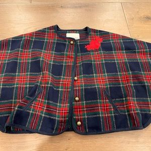 Janie and Jack Navy and Red Plaid cape. Size 3-4